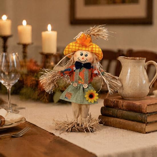 Ornamento di Thanksgiving da Esterno, Spaventapasseri Autunnale Decorazione in Piedi, Accento Rustico per Prato Festivo di Halloween con Vestiti Cappello per il Raccolto d'Autunno