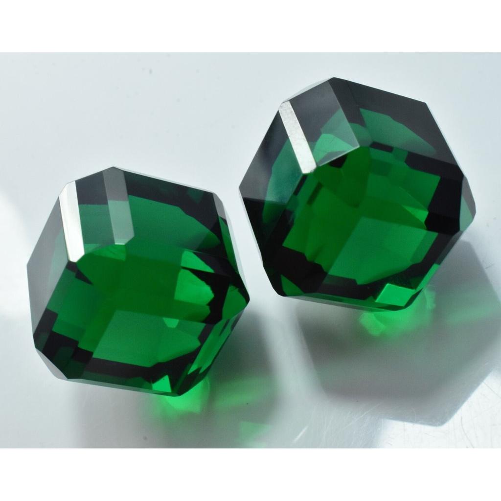 Unique Lab-Created Emerald Green Cube Cut 94.15 Ct CERTIFIED Loose Gemstone Pair 1S-833