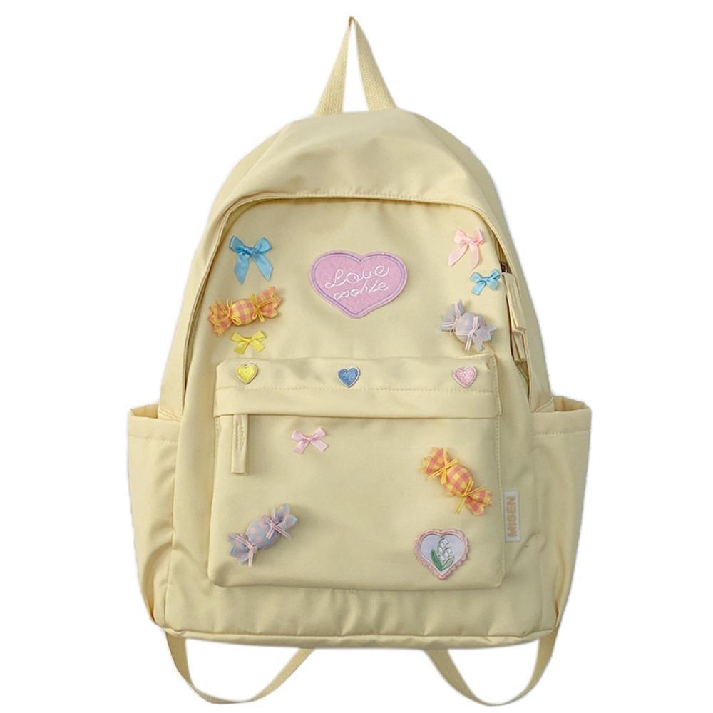 Sweet College Style Students Backpack Cute Bow Nylon Women s Backpack Large Capacity Shoulders Bag Travel жёлтый