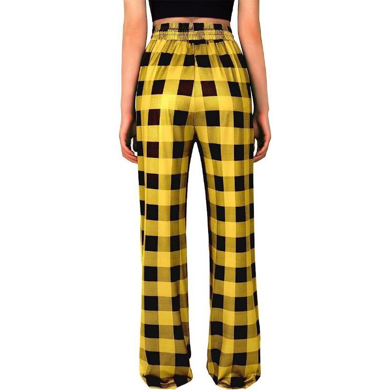 YYFS Women's Fashion Casual Plaid Print High Waist Trousers Pants & Capris
