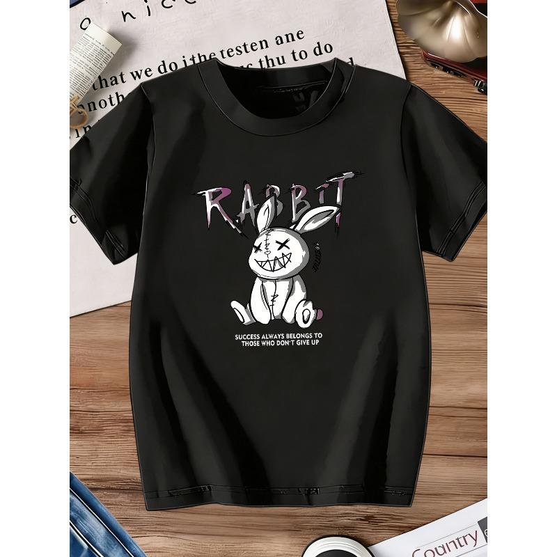 Kids Crewneck Short Sleeve T-Shirt, Fashion Devil Bunny Print Summer Tee