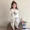 Girls Spring Autumn Dachshund Print Sweet Collar Sweatshirt and Pants Set