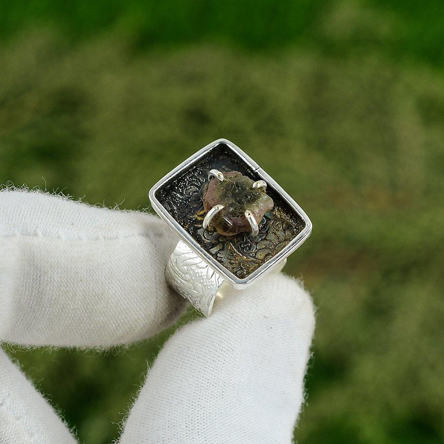 Gift For Her Natural Pink Tourmaline Solitaire Adjustable Ring 925 Silver Adjustable