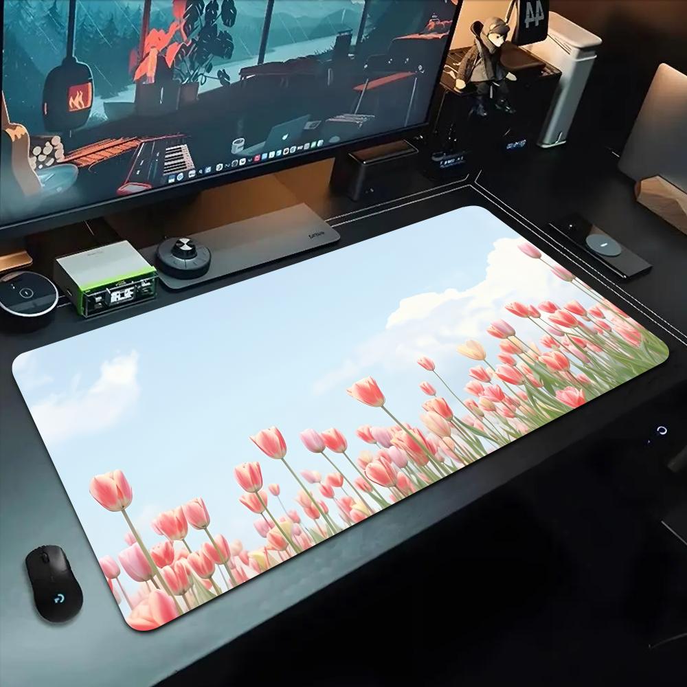 Anime Tulpenfeld Mauspads 500X1000 mm Großes Gaming-Mauspad Gamer XL Gummi Otaku Tastaturunterlage Laptop Schreibtischmatte