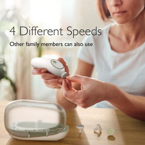 Momcosy Baby Electric Nail File, Gentle Baby Electric Nail Trimmer, Baby Nail Clipper with Night Light, 7 Grinding Head Replacement Pads, Green