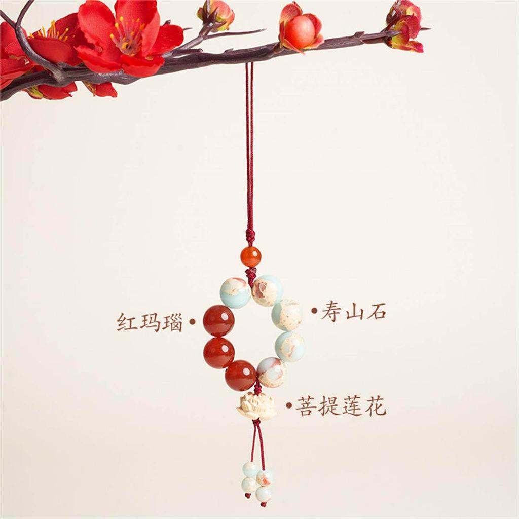 Putuo Mountain Shoushan Stone Wooden Lotus Phone Chain, Auspicious Red Agate Chain, Women's Traditional Chinese Style Handmade Woven Gift Pendant