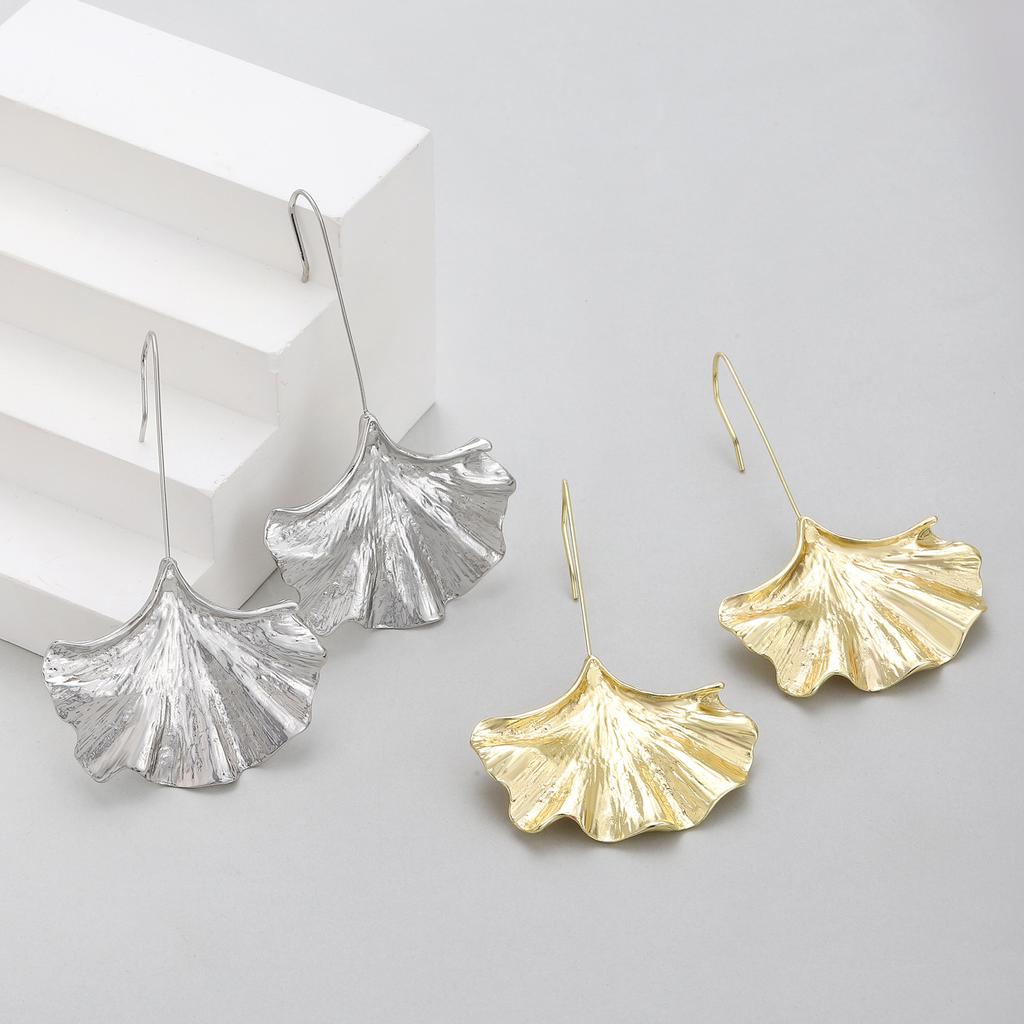 Long Ginkgo Leaf Alloy Texture Leaf Earrings Earrings Exaggerated And Personalized Fashion Trending Ear Hooks Women