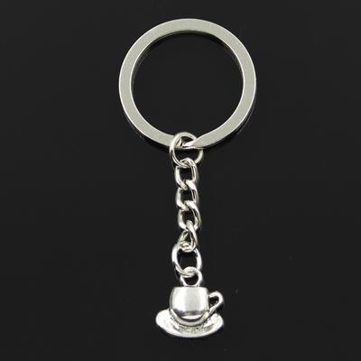 Fashion 30mm Key Ring Metal Key Chain Keychain Jewelry Antique   Plated Coffee Tea Cup And Saucer 15x14mm Pendant