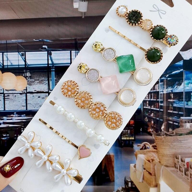 

8 шт./компл., набор акриловых заколок для волос с жемчугом и кристаллами для женщин, заколки с геометрическим рисунком в стиле ретро, ​​аксессуары для волос для девочек, модные украшения