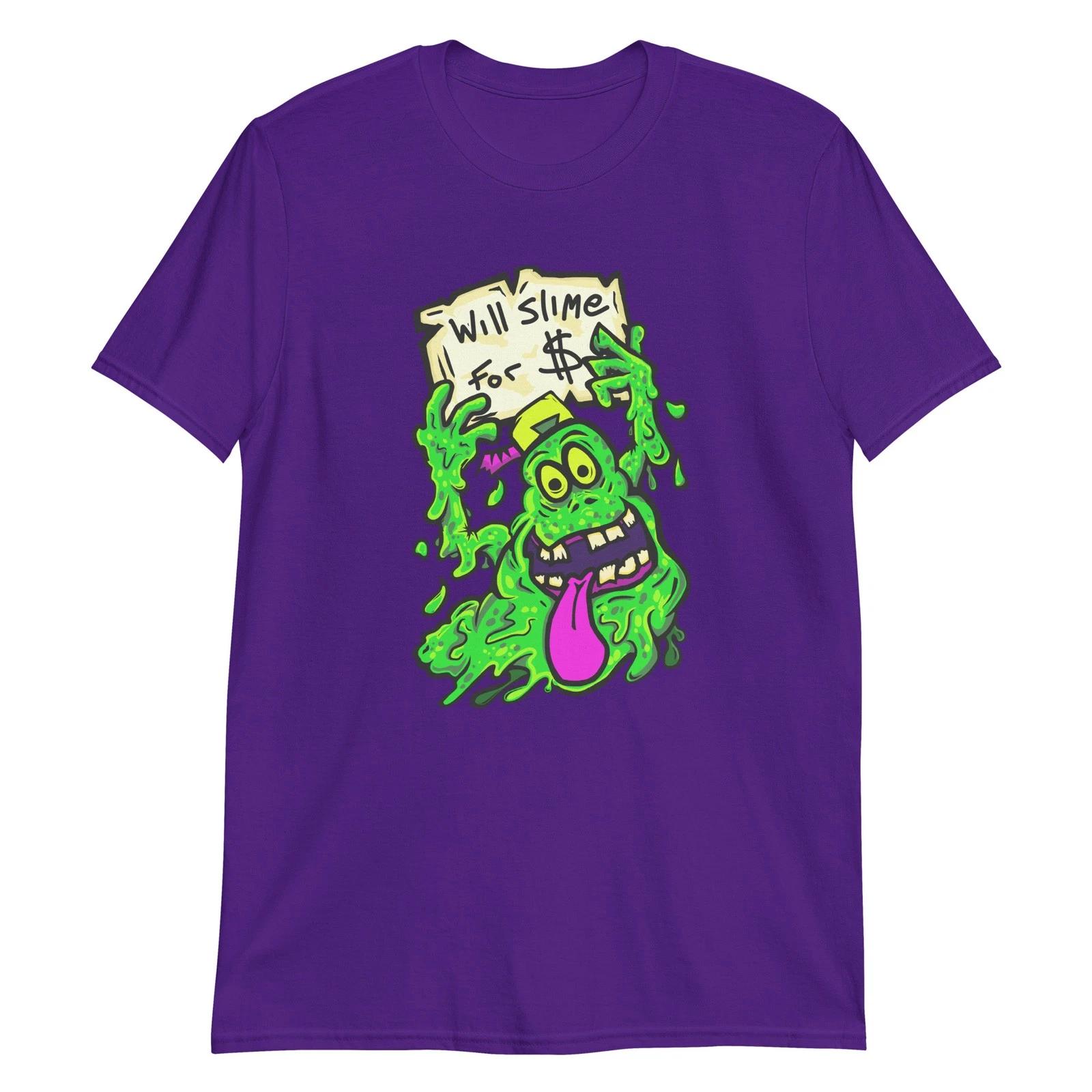 Will Slime For $ Purple Graphic T-shirt – Neon Cartoon Streetwear XL XL