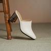 Krazing Pot Mules Cow Skin Basic Clothing Spring Summer Size 43 Size 42 Sandals Women Thick Heels Women Square Toe Slip On Pumps