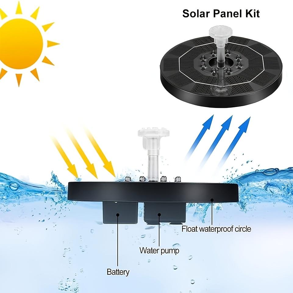 Pompa per Fontana Solare da 6,3 pollici, Pompa Acqua Fontana per Vasca Uccelli Solare da 3W Batteria Integrata 1500mAh, Fontana Solare LED con 6 Ugelli IPX8
