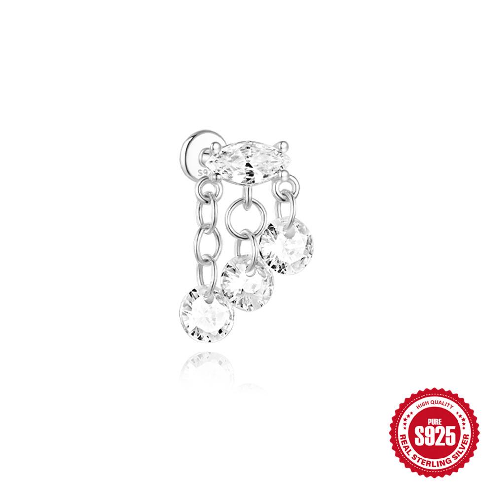 

S925 Tremella Decoration Женские серьги-гвоздики из стерлингового серебра с простым темпераментом и маленьким цирконием с плоским дном Серьги-подвески с темпераментом