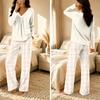 Women's Casual V-Neck Printed Pajama Set with Loose Fit Top and Pants for Sleep and