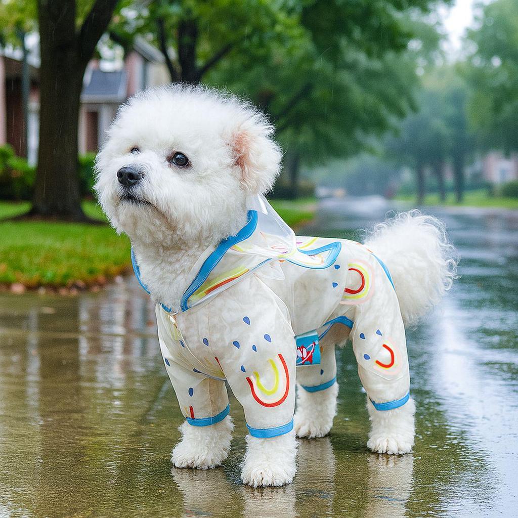 Spring/Summer Transparent Waterproof Raincoat for Small to Medium Dogs, Rainbow Design - Ideal for Teddy & Bichon Frise