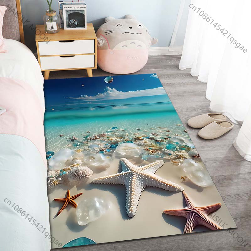 Ocean starfish and water droplets Carpet for Living Room Bedroom Bedside Floor Mat Cloakroom Children Playing Mat Area Rug