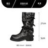 Korean ins~ Amber Soft Leather Wasteland Wind Pile Boots Women's Belt Buckle Height Increasing Skinny Medium Boots Pant Tube Boots