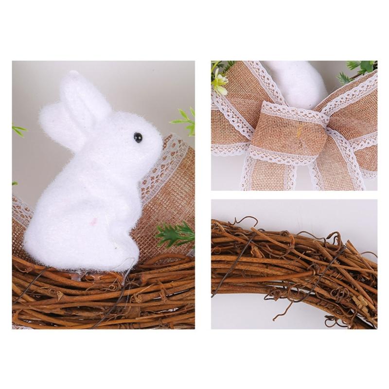 Easter Wreath for Front Door Home Decorations Photoshoots Bowknot Wreath Hanging Decor Easter Rabbit Wreath Ornament