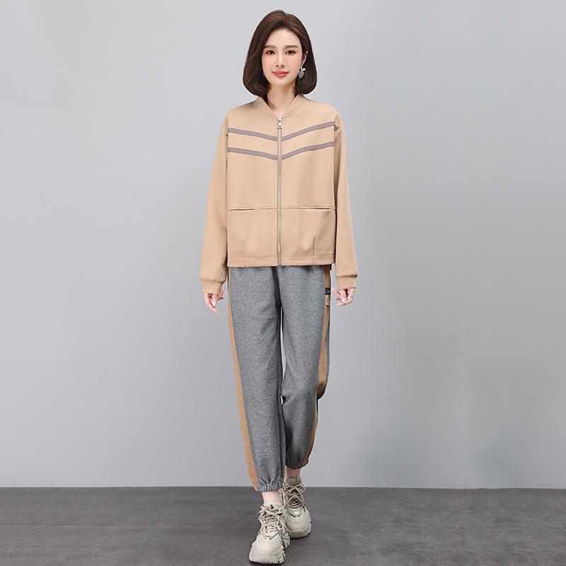 Women's 2023 Spring/Autumn Color Block Sportswear: Baseball Jacket & Jogger Set