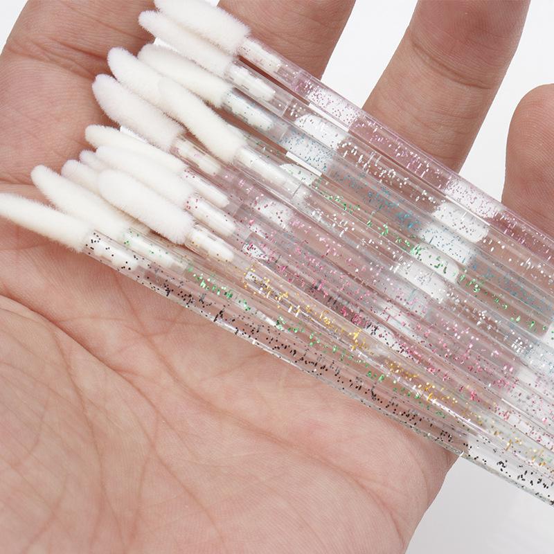 50-Pack Disposable Lip Brushes - Straight & Slanted Head Crystal Rods for Gloss and Lipstick Application