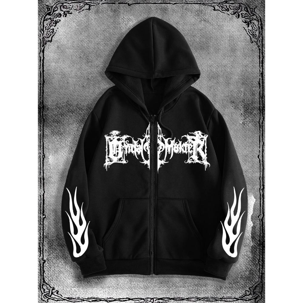 Y2K Gothic Dark Style Printed Zip-Up Hoodie, a Fashionable Streetwear Choice for Casual Occasions, Perfect To Pair with Trendy Outfits