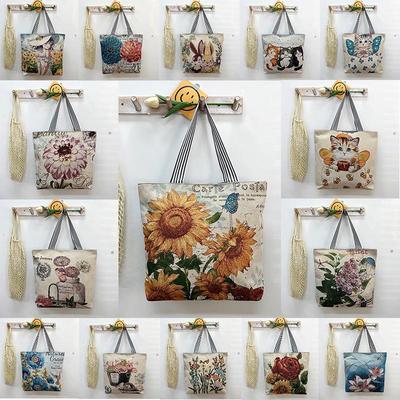 Gold Silk Single-Shoulder Women's Canvas Shopping Bag