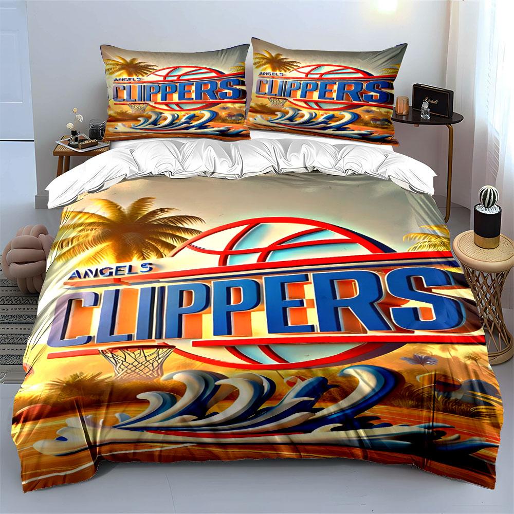 Angels Clippers Basketball Print Bedding Duvet Cover Set Duvet Cover Pillowcases (1*Duvet Cover 2*Pillowcases, Without Duvet Insert)