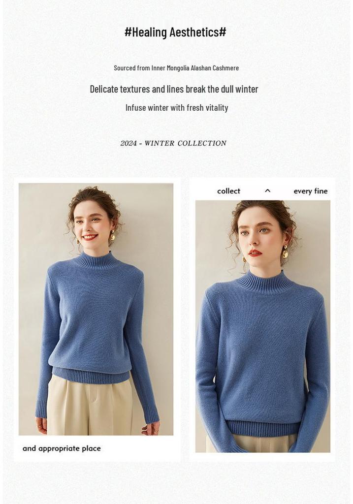 2024 Women's High Neck Cashmere Sweater: Thick, Loose, Solid Color Knit Pullover for Autumn/Winter