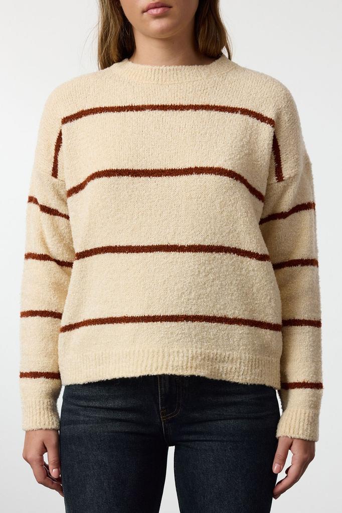 Women's Elegance Style Sweater Stone Boucle Striped Knitwear Sweater