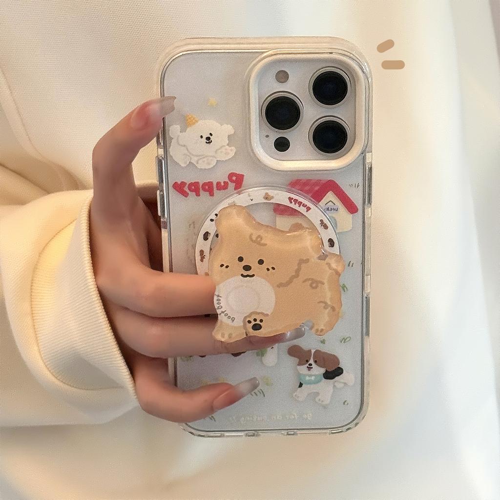 Cartoon Magnetic Suction Bracket 15Promax Cute Puppy IPhone 16 Mobile Phone Case 14 Suitable for 13 Anti Fall 12 Soft Cover