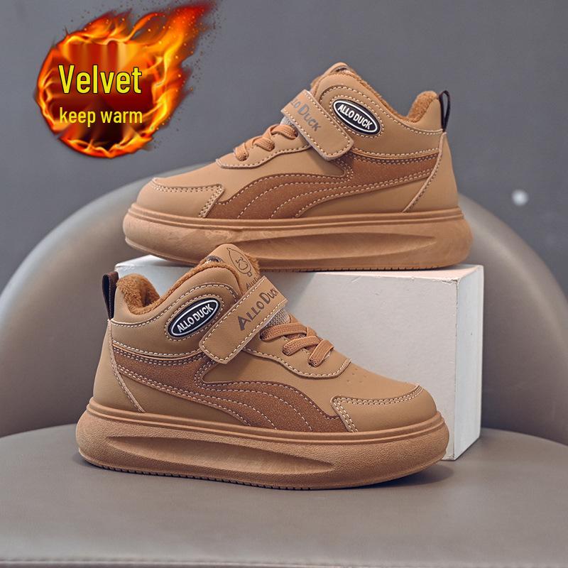 

2025 Unisex Kids High-Top Leather Winter Sports Shoes - Warm, Non-Slip, Double Cotton 14.8cm