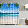 Customized Blue Sky Beach Shower Curtain Modern Scenery Print Bathroom 3D Blackout Curtain Large 180x200cm for Bathroom Cortina