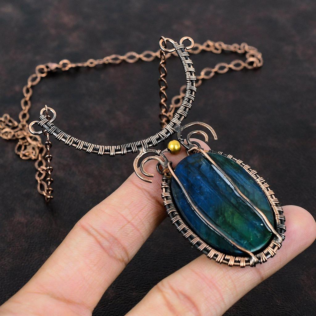 Blue Fire Labradorite Necklace Copper Wire Wrapped Necklace Adjustable Necklace Handmade Necklace Gemstone Jewelry For Gift Copper Jewelry