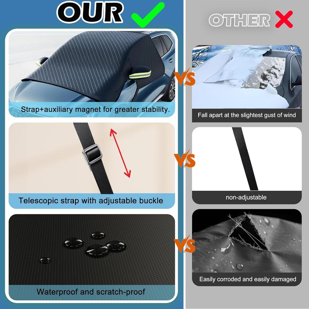 Car Windshield Cover For Ice And Snow - Universal Windshield Snow Cover With Side Window And Rearview Mirror Protector, Durable Magnetic Winter Frost