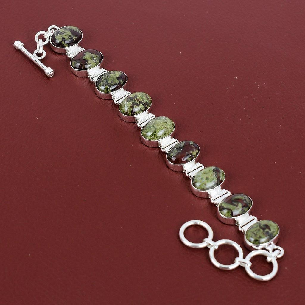 Dragon Bloodstone Bracelet Gemstone Bracelet Handmade Jewelry 925 Sterling Silver Bracelet Adjustable Chain Bracelet Silver Jewelry For Gift