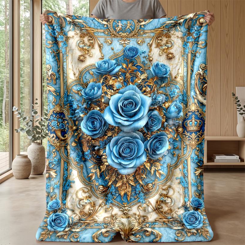 Blue Hibiscus Pattern Blanket Personalized Name Flannel Blanket Soft Cozy Plush Throw for Sofa Bed Lightweight Home Decor