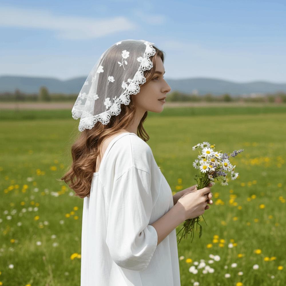 Thin Flower Embroidery Headscarf Hollow Out Women Lace Bandana Lace Scarf Veil Headbands Travel