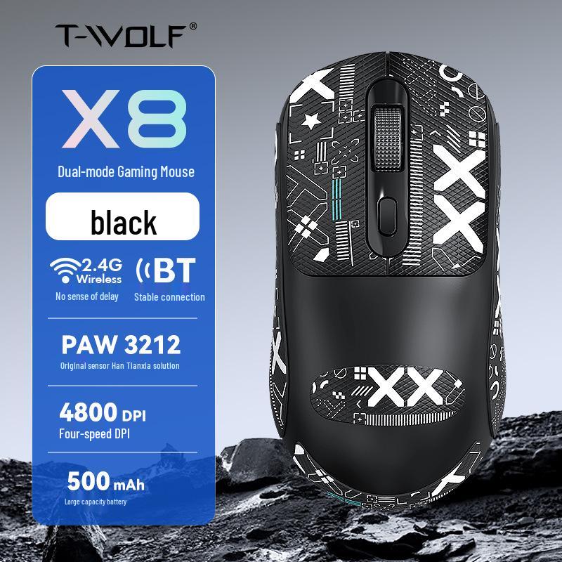 T-WOLF X8 Lightweight Bluetooth Gaming Mouse with Silent Click and Anti-Slip Stickers