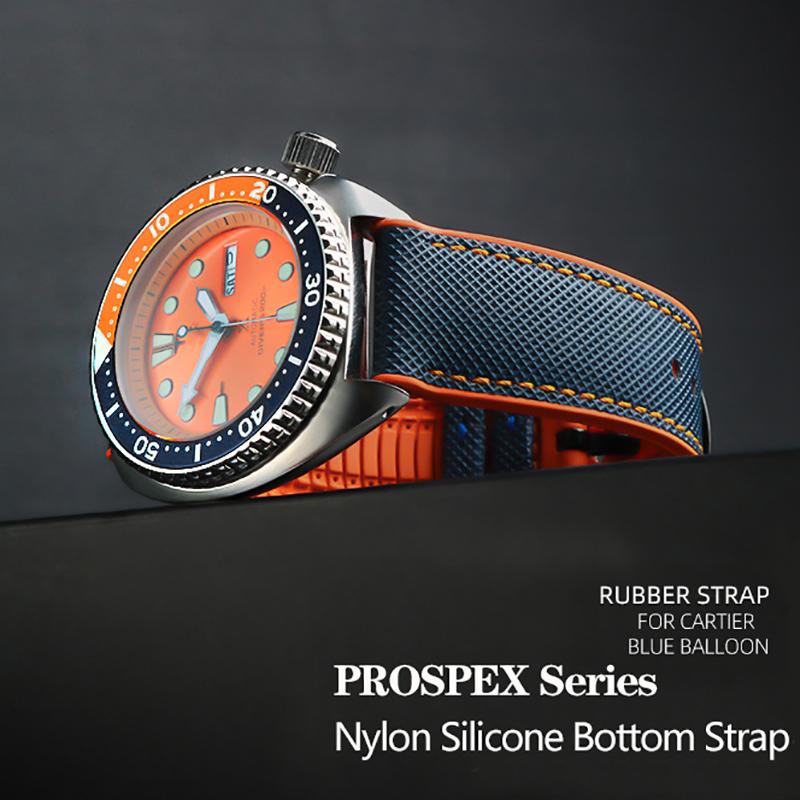 20mm 22mm Bracelet Nylon Silicone Bottom Watch Strap for Seiko PROSPEX Series Omega SEAMASTER 300 Canvas Rubber Sports Watchband