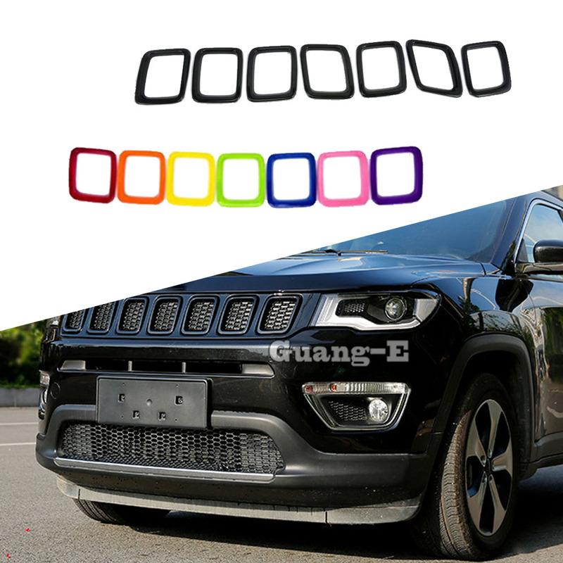 For Jeep Compass 2017 2018     Styling Cover Protection Detector Trim Racing Front Up Grid Grill Grille Racing