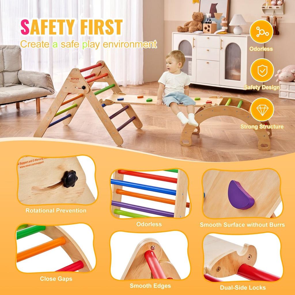 Pikler Dreieck Set 5in1 Montessori Kletterspielzeug Kleinkinder Groß Bunt