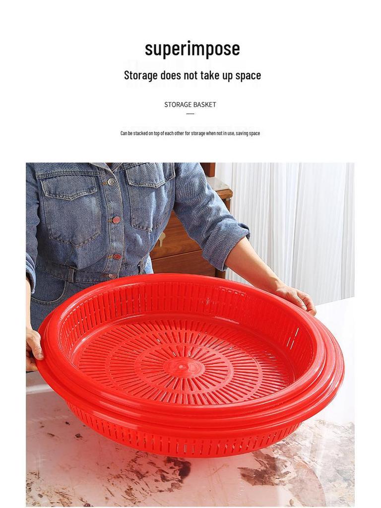 Festive Red Round Plastic Drying Sieve for Household Use