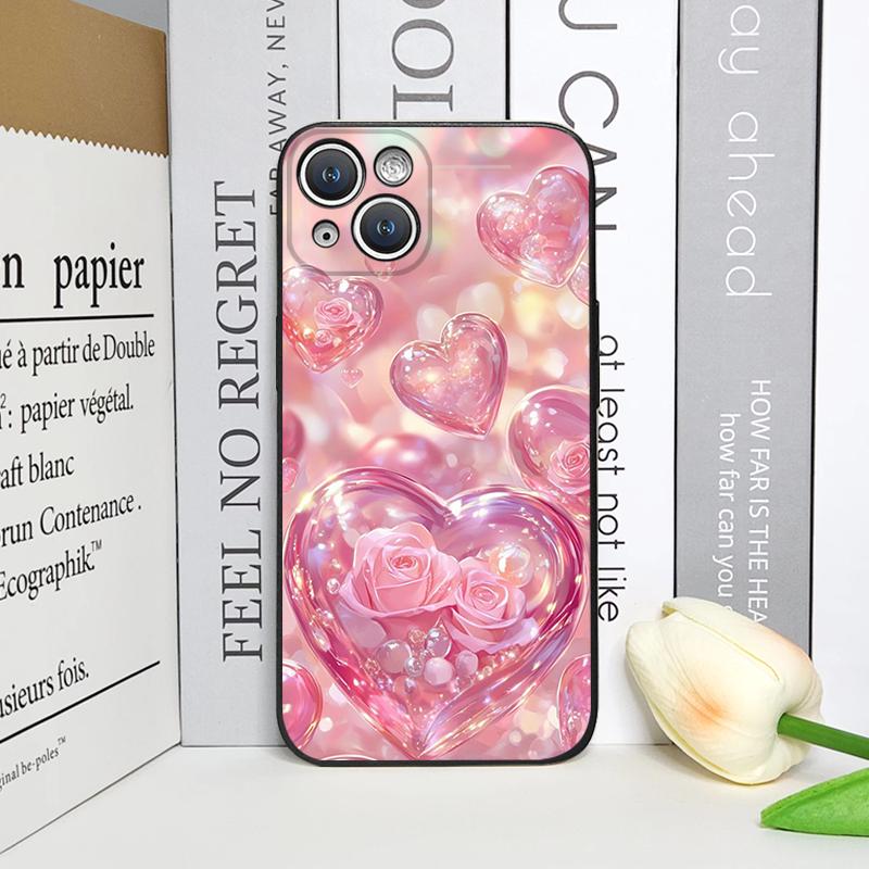 Stylish Pink Heart-Shaped Crystal Phone Case for iPhone 17 16 12 11 14 Plus 13 14 15 Pro Max 12 13 Mini X XS MAX XR Soft Covers