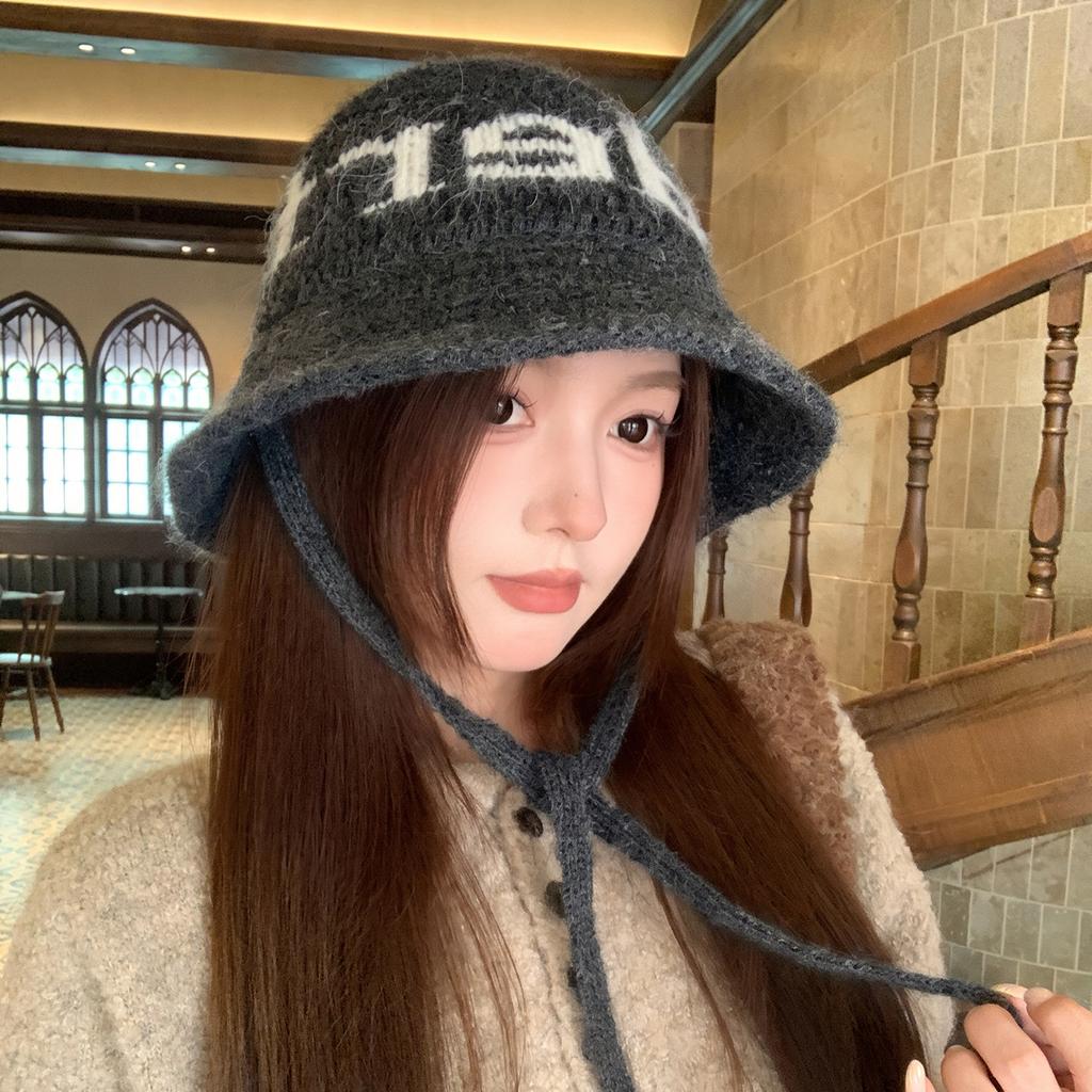 New Korean Version Ins~ Letter Knitted Basin Hat Women's Autumn and Winter Versatile Face Small Warm Bucket Hat Bucket Hat