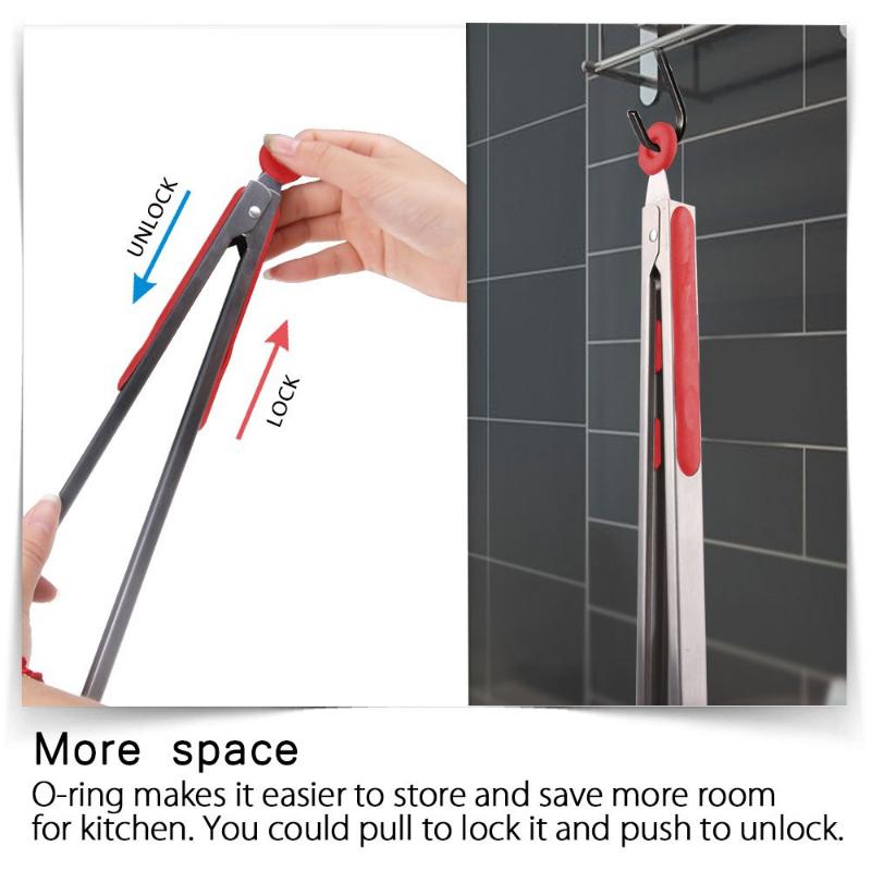 Kitchen Utensils and Cooking Tongs, Heat-resistant Stainless Steel Barbecue Tongs, Equipped with Silicone Tips and Bracket Design, Suitable for Salads