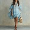 2026 European and American Women's Bohemian Chiffon Dress with Irregular Ruffles Flowing Vacation Dress
