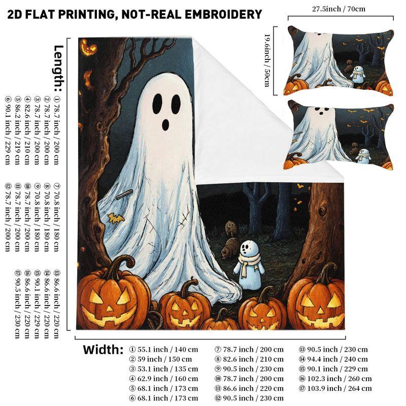 3-Piece Bedding Pillowcase Quilt Cover Set Halloween Ghost Pattern 2D Digital Printing Suitable For Bedroom Dormitory Decoration