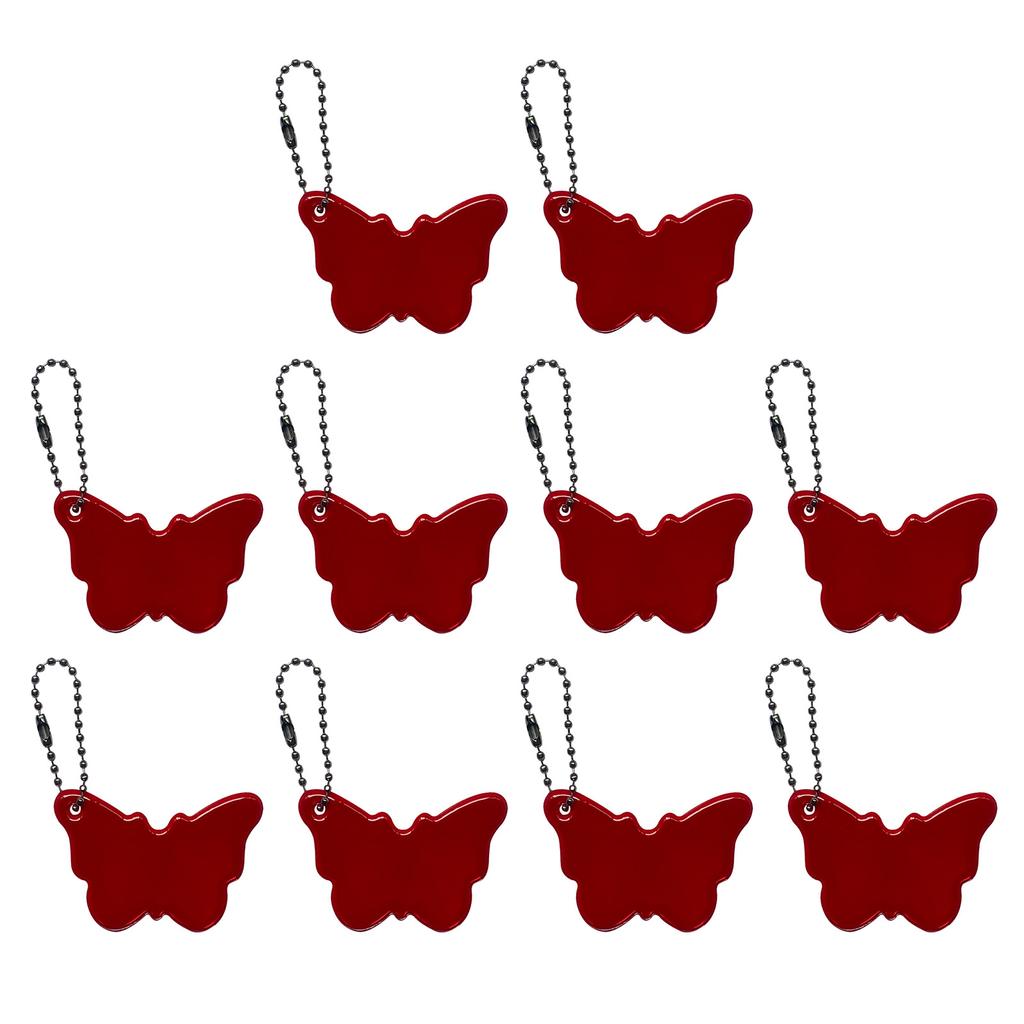 Pack of 10 Reflective Butterfly Keychian Charm Pendant for Vehicle Safe Sturdy Night Visibility Hanging Accessories