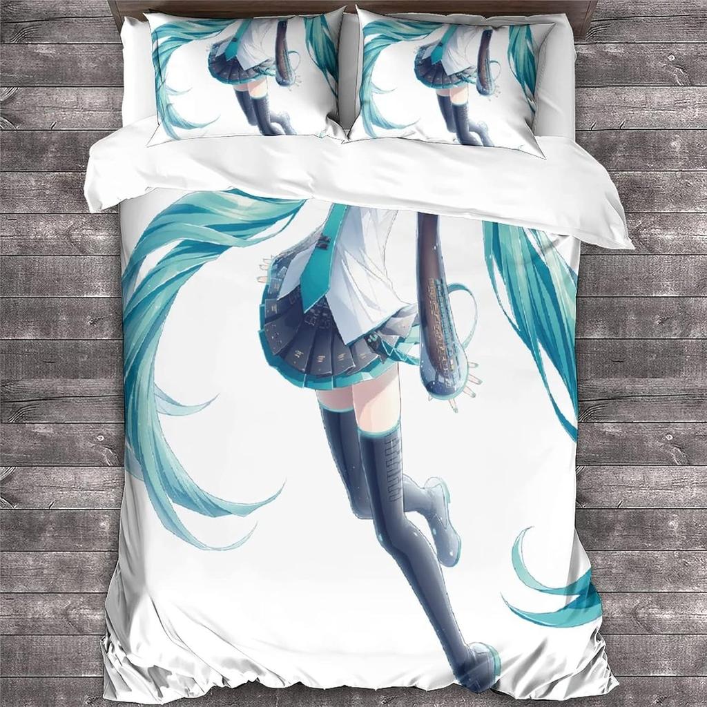 Japanese manga Hatsune Miku Bedding Set for Adult Kids Adult,Miku Duvet Cover Set with Pillowcases 50x75cm Multiple sizes