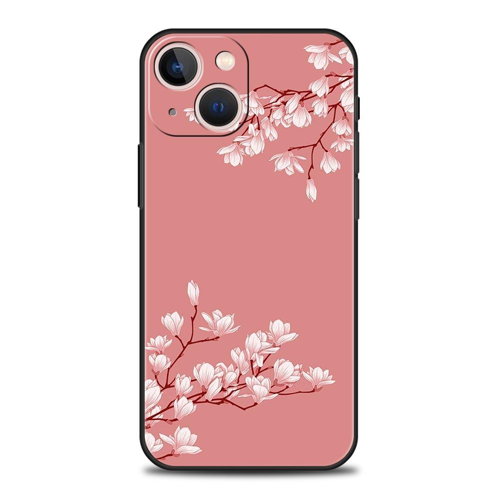 Luxus Handyhülle Für Apple iPhone 11 15 14 Pro MAX 12 13 7 8 Plus X XR XS MAX SE Silikon Schwarze Hülle Funda Kirschblütenbaum